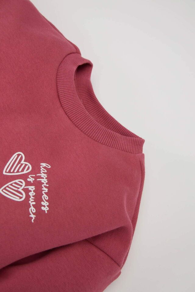 Kız Bebek 2'li Takım Bisiklet Yaka Baskılı Sweatshirt Beli Lastikli Eşofman Altı