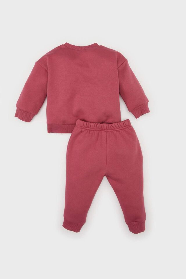 Kız Bebek 2'li Takım Bisiklet Yaka Baskılı Sweatshirt Beli Lastikli Eşofman Altı