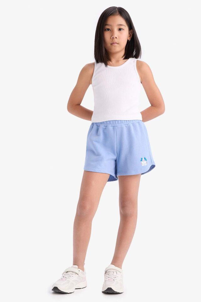 Kız Çocuk Beli Lastikli Baskılı Şort