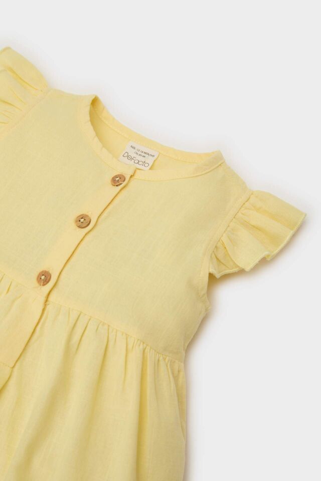 Kız Bebek Basic Düz Kısa Kollu Flamlı Poplin Elbise