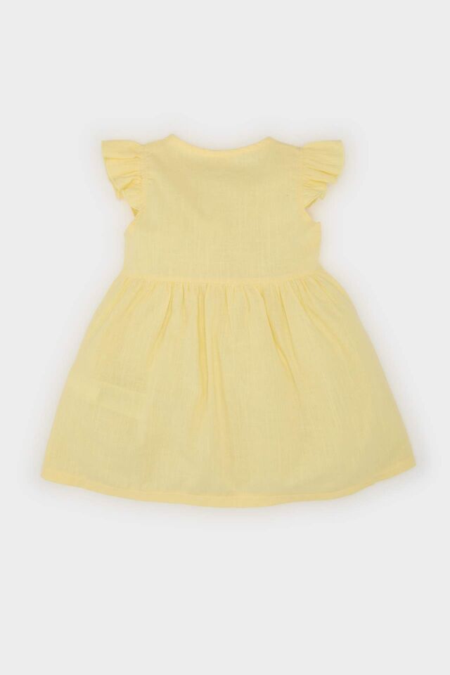 Kız Bebek Basic Düz Kısa Kollu Flamlı Poplin Elbise