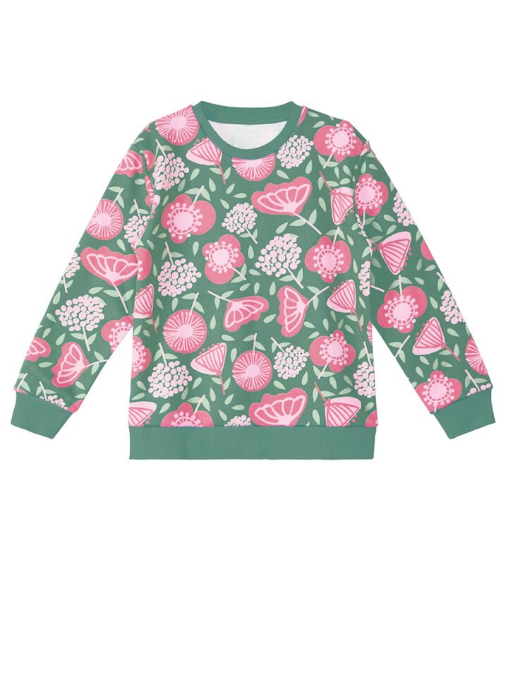 Pembe Çiçekli Kız Çocuk Yeşil Eşofman Takım