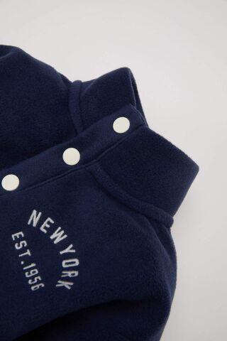 Erkek Bebek 2'li Takım Dik Yaka Düğmeli Baskılı Polar Sweatshirt Eşofman Altı