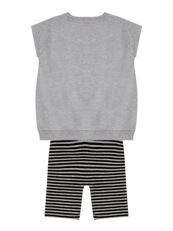 Zarif Unicorn Kız Çocuk Gri Siyah Tunik Tayt Takım 3 Y - Gri