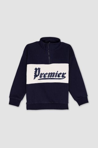 Erkek Çocuk Oversize Geniş Kalıp Yarım Fermuarlı Baskılı Kalın Sweatshirt