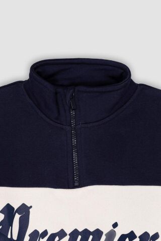 Erkek Çocuk Oversize Geniş Kalıp Yarım Fermuarlı Baskılı Kalın Sweatshirt