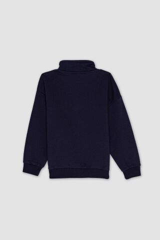 Erkek Çocuk Oversize Geniş Kalıp Yarım Fermuarlı Baskılı Kalın Sweatshirt