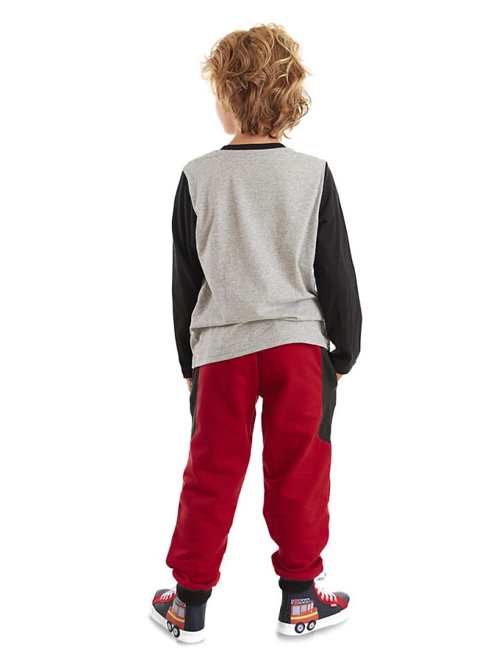 İtfaiye Erkek Çocuk T-shirt Pantolon Takım 5 Y - Gri, Kırmızı