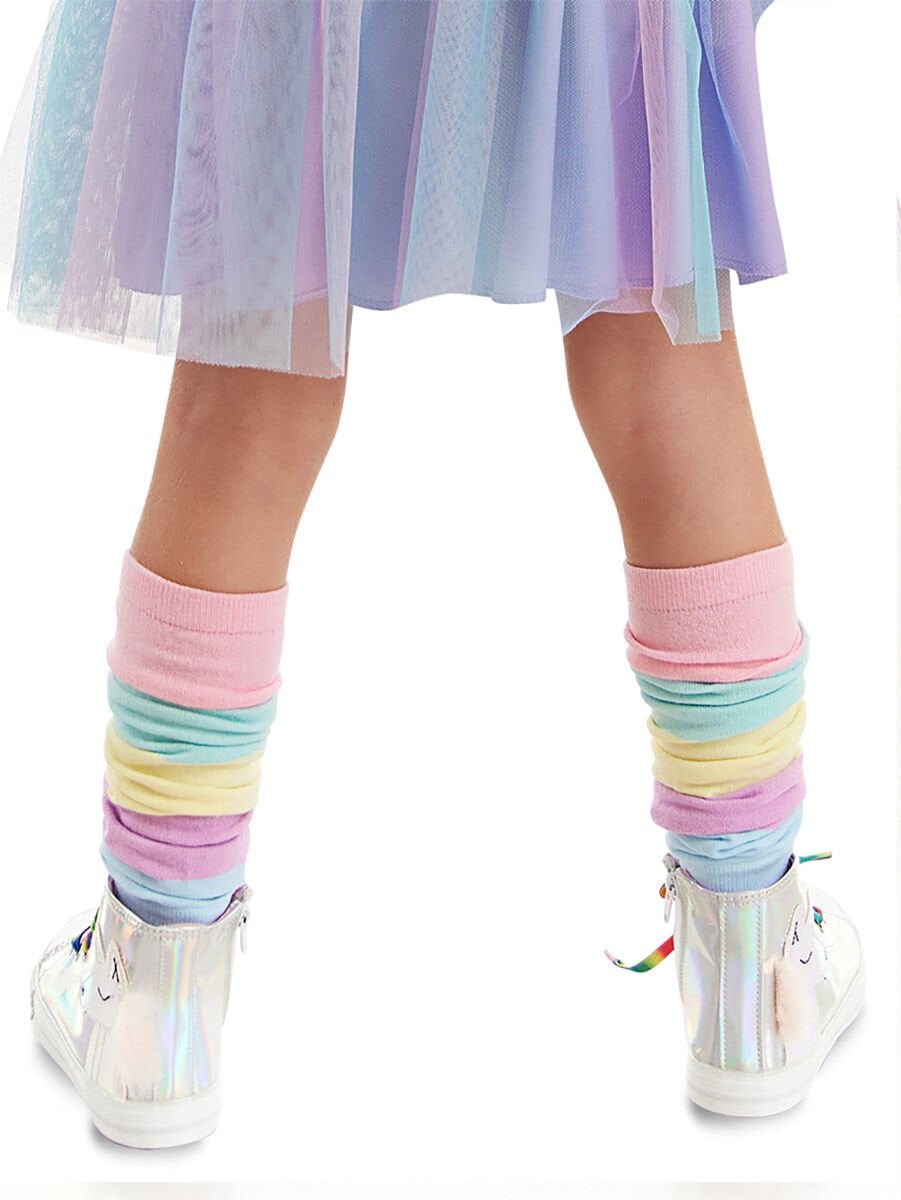 Pembe Mavi Çizgili Kız Çocuk Tozluk