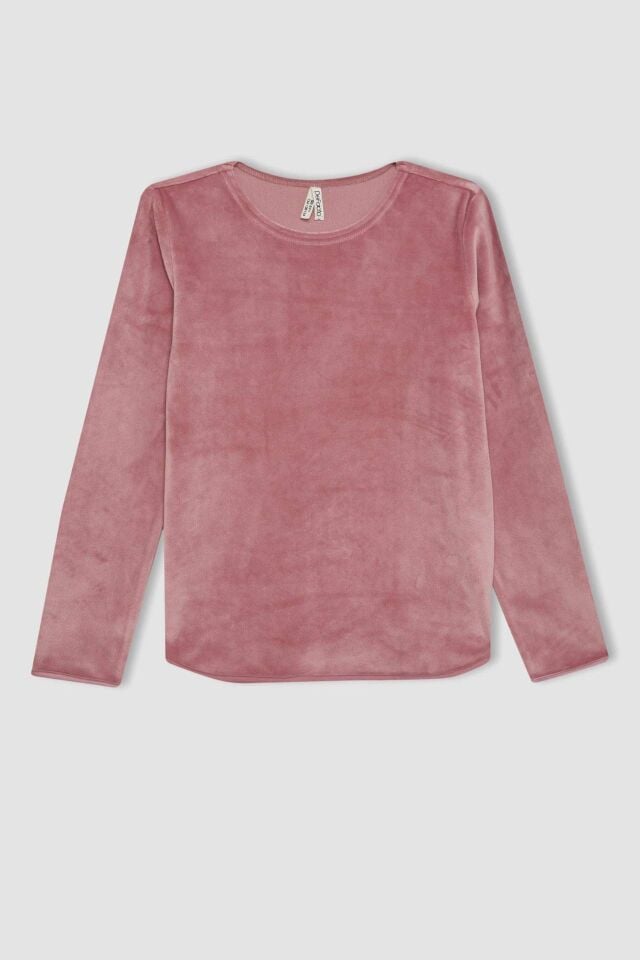 Kız Çocuk Pijama Takımı Bisiklet Yaka Polar Uzun Kollu Üst Uzun Alt