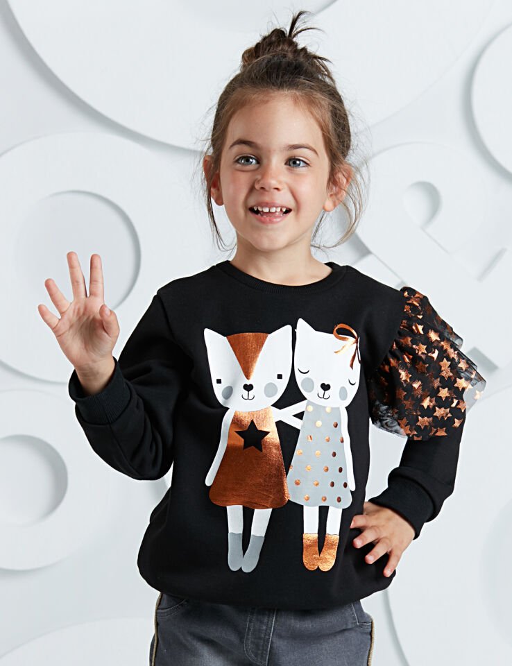 Sıkı Dostlar Tüllü Kız Çocuk Sweatshirt 7 Y - Siyah