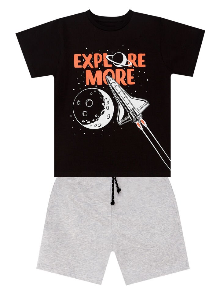 Explore Erkek Çocuk T-shirt Şort Takım 7 Y - Siyah