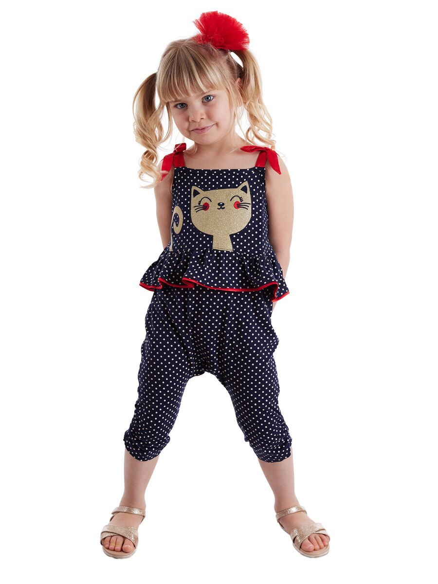 Kedi Puanlı Kız Çocuk Tulum