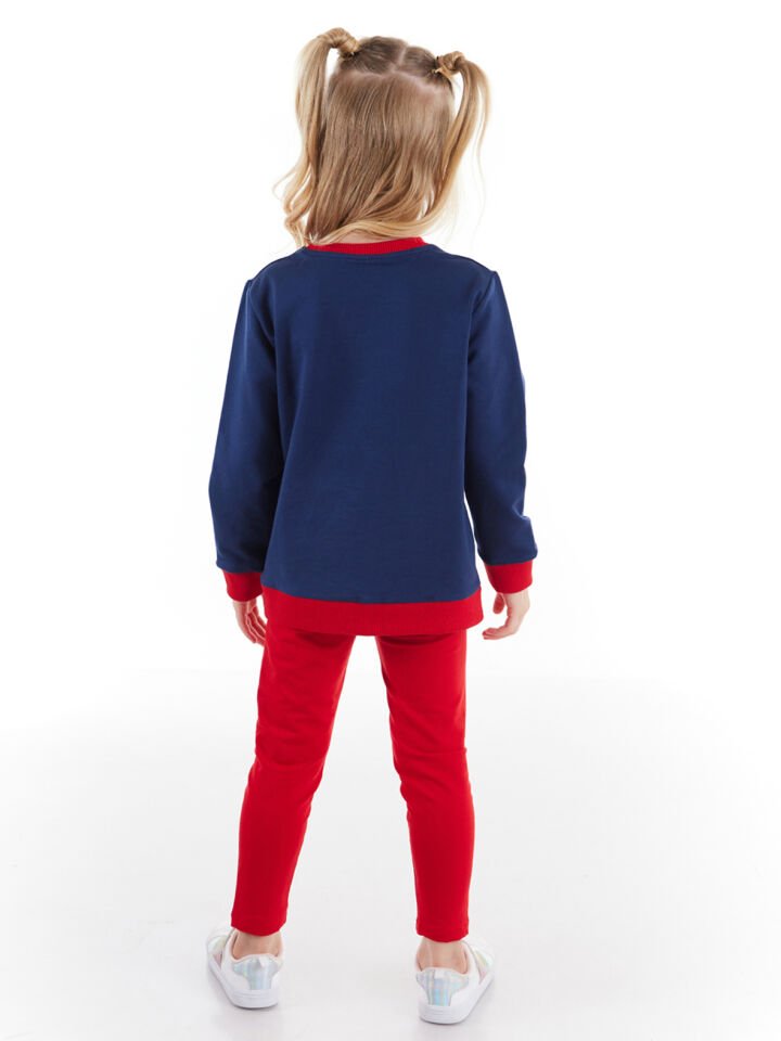 Kolları Sarkan Kız Çocuk Sweatshirt Tayt Takım 6 Y - Lacivert, Kırmızı
