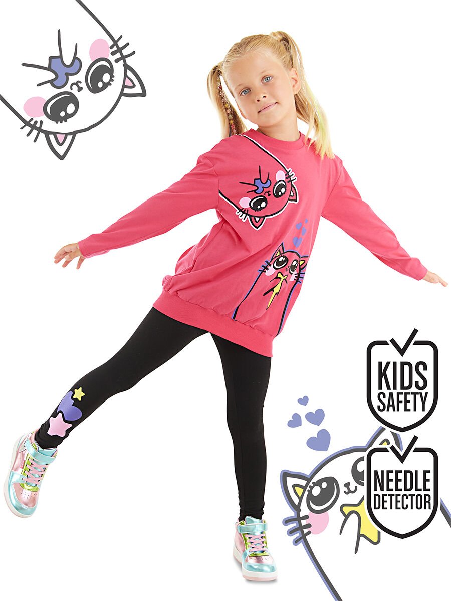 Kanka Kediler Kız Çocuk T-shirt Tayt Takım