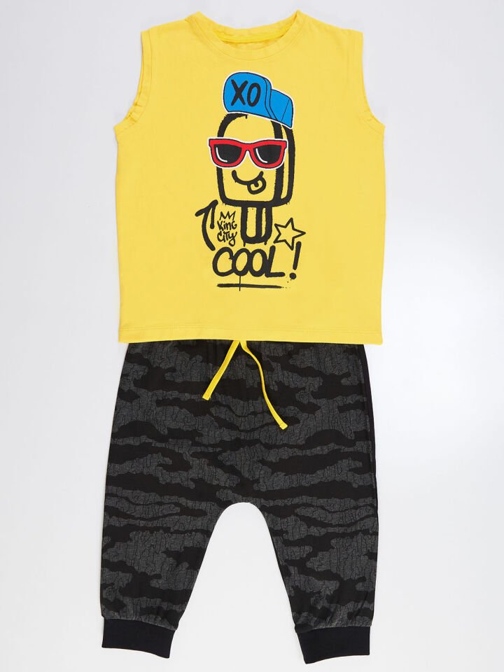 XO Cool Erkek Çocuk T-shirt Kapri Şort Takım 7 Y - Sarı, Siyah