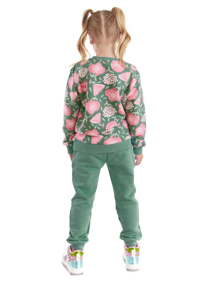 Pembe Çiçekli Kız Çocuk Yeşil Eşofman Takım 9 Y - Haki, Pembe