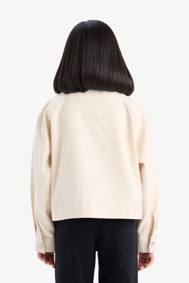 Kız Çocuk Cropped Fit Pamuklu Uzun Kollu Gömlek