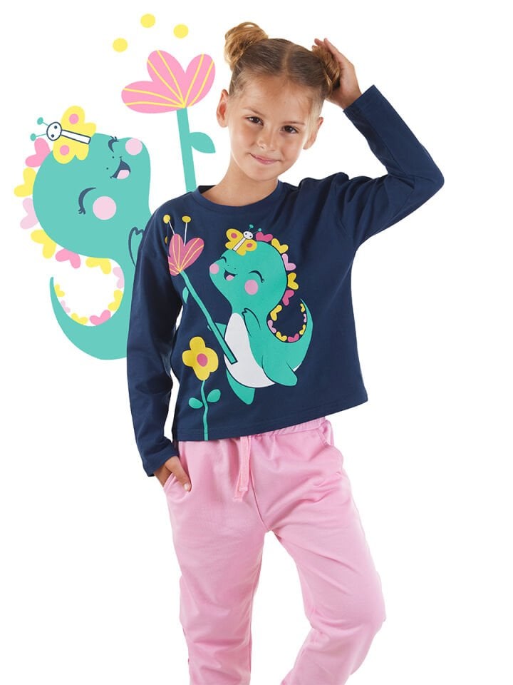 Tatlı Dino Kız Çocuk T-shirt Pantolon Takım