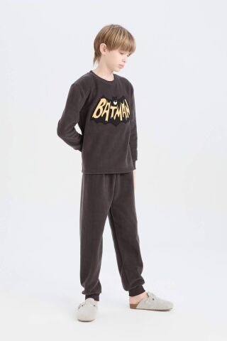 Erkek Çocuk Batman Pijama Takımı Polar Bisiklet Yaka Uzun Kollu Üst Beli Lastikli Uzun Alt