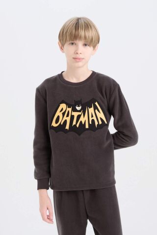 Erkek Çocuk Batman Pijama Takımı Polar Bisiklet Yaka Uzun Kollu Üst Beli Lastikli Uzun Alt