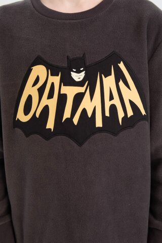 Erkek Çocuk Batman Pijama Takımı Polar Bisiklet Yaka Uzun Kollu Üst Beli Lastikli Uzun Alt