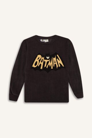 Erkek Çocuk Batman Pijama Takımı Polar Bisiklet Yaka Uzun Kollu Üst Beli Lastikli Uzun Alt