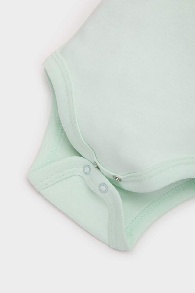 Kız Bebek Yenidoğan Bisiklet Yaka Baskılı Ribana Kısa Kollu Çıtçıtlı Body