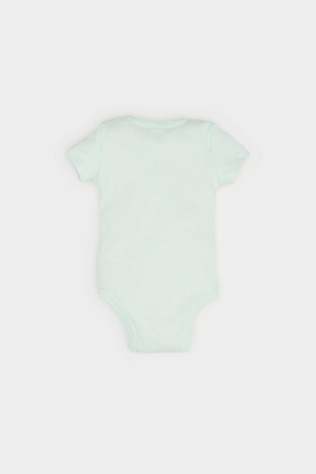 Kız Bebek Yenidoğan Bisiklet Yaka Baskılı Ribana Kısa Kollu Çıtçıtlı Body