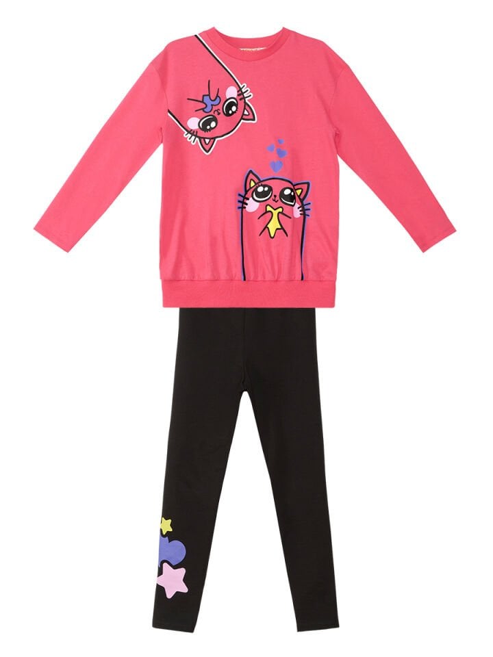 Kanka Kediler Kız Çocuk T-shirt Tayt Takım 5 Y - Pembe