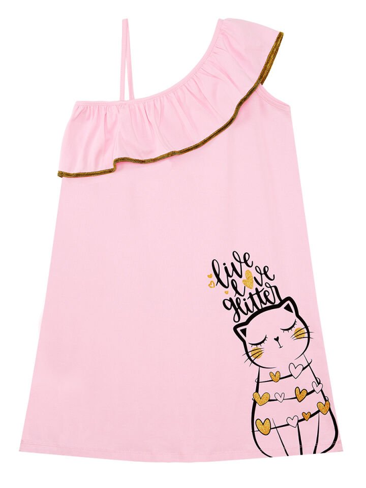 Romantik Kedi Kız Çocuk Elbise 7 Y - Pembe