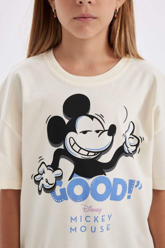 Kız Çocuk Disney Mickey & Minnie Oversize Geniş Kalıp Bisiklet Yaka Kısa Kollu Tişört
