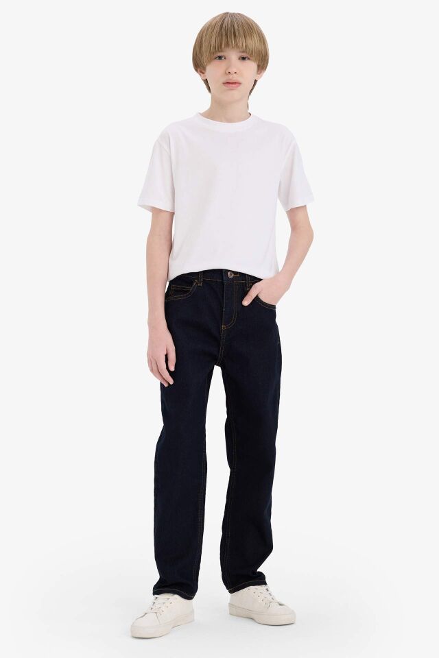 Erkek Çocuk Straight Fit Düz Paça Basic Düz Jean Pantolon