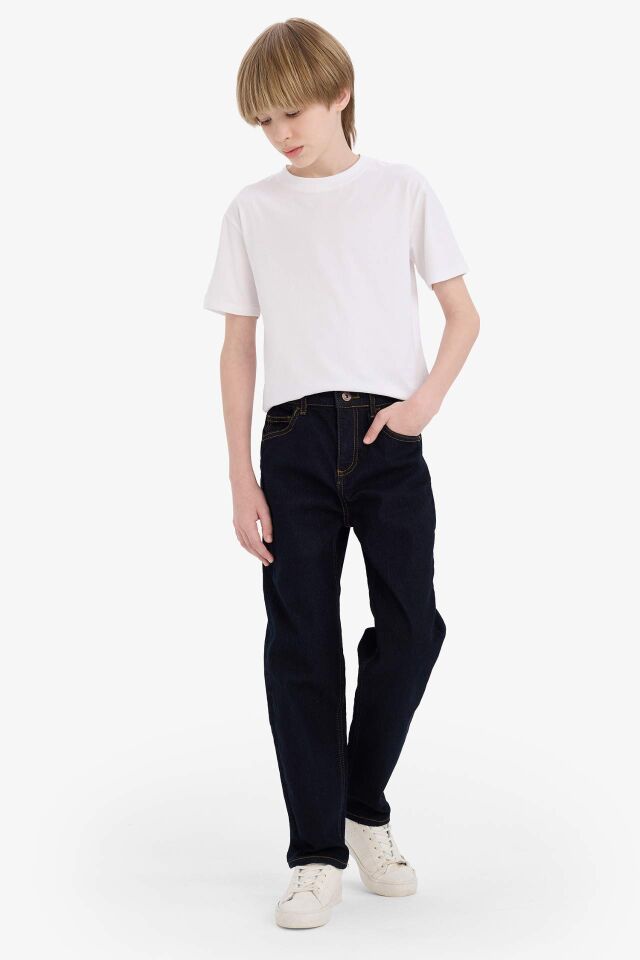 Erkek Çocuk Straight Fit Düz Paça Basic Düz Jean Pantolon