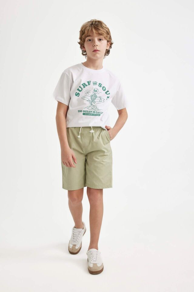 Erkek Çocuk Basic Düz Beli Lastikli Cepli Gabardin Şort