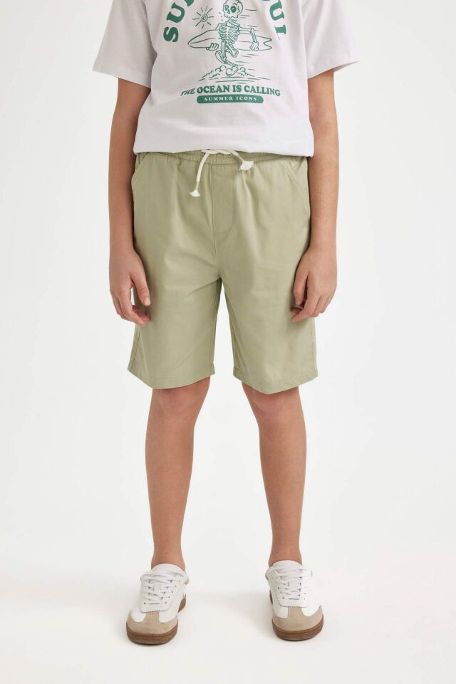 Erkek Çocuk Basic Düz Beli Lastikli Cepli Gabardin Şort