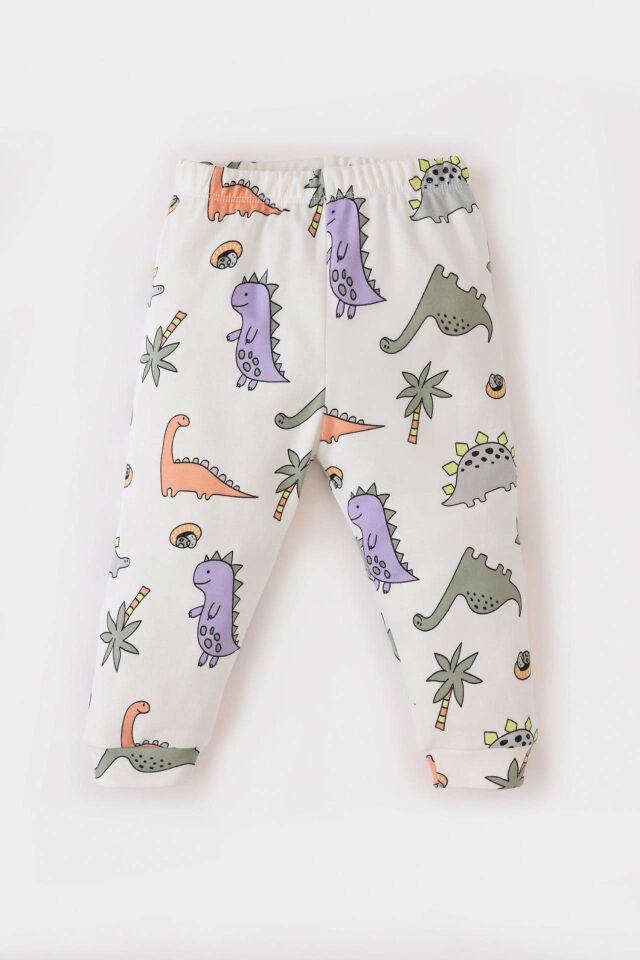 Erkek Bebek Pijama Takımı Dinazor Baskılı Uzun Kollu Üst Beli Lastikli Uzun Alt