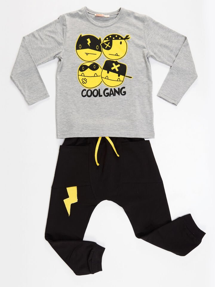 Cool Gang Erkek Çocuk T-shirt Pantolon Takım 6 Y - Gri, Siyah