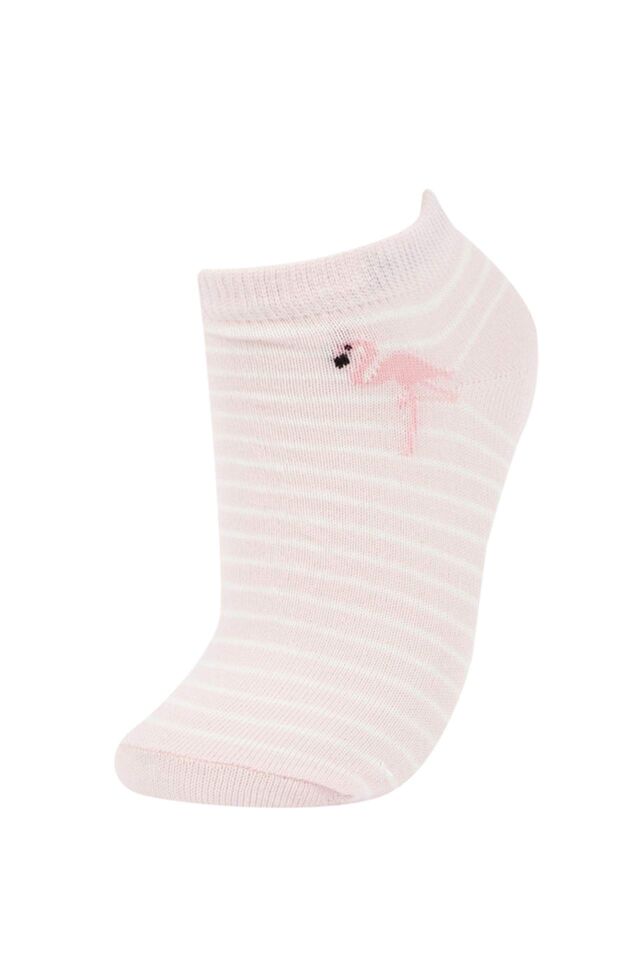 Kız Çocuk 5'li Pamuklu Cizgili Ve Flamingo Baskılı Patik Çorap