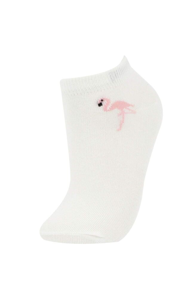 Kız Çocuk 5'li Pamuklu Cizgili Ve Flamingo Baskılı Patik Çorap