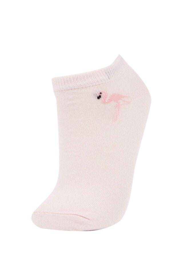 Kız Çocuk 5'li Pamuklu Cizgili Ve Flamingo Baskılı Patik Çorap