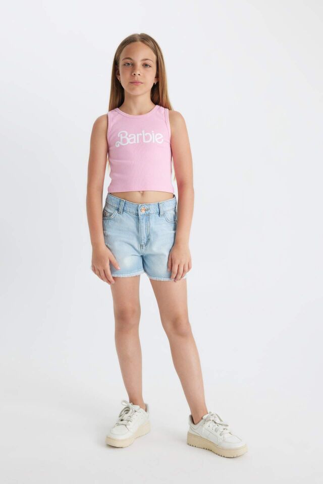Kız Çocuk Barbie Bisiklet Yaka Atlet