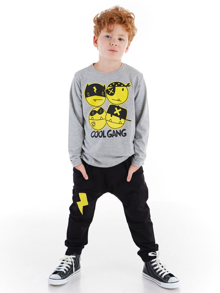 Cool Gang Erkek Çocuk T-shirt Pantolon Takım 8 Y - Gri, Siyah