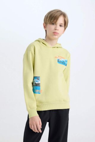 Erkek Çocuk 2'li Takım Kapüşonlu Baskılı Kalın Sweatshirt Beli Lastikli Jogger Eşofman Altı