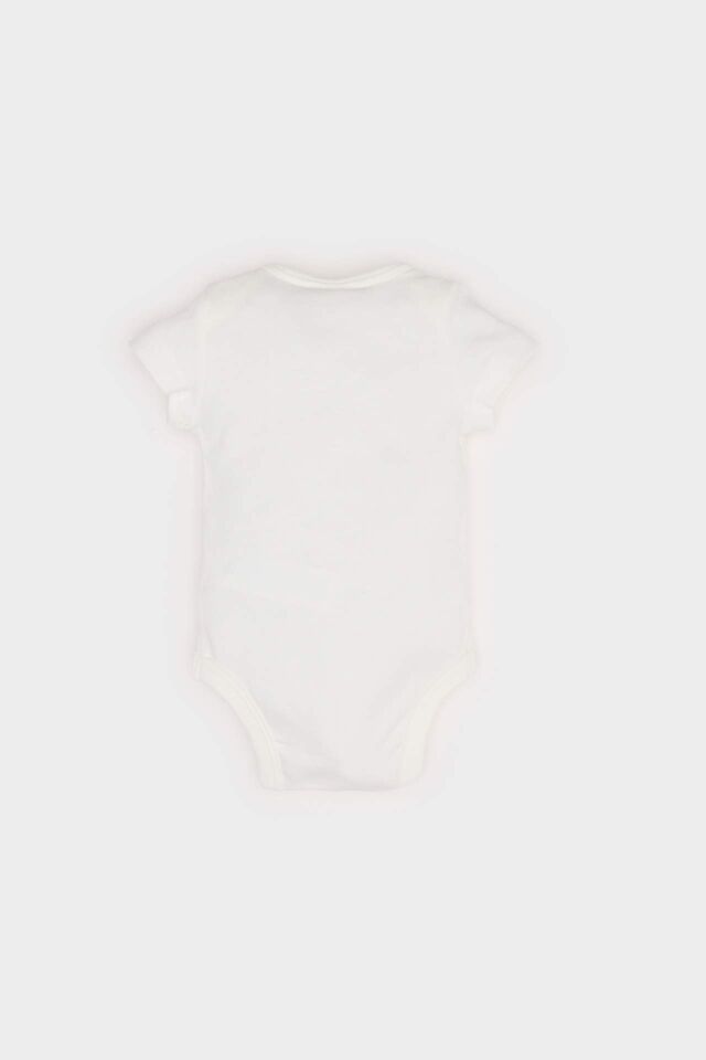 Kız Bebek Yenidoğan Bisiklet Yaka Baskılı Ribana Kısa Kollu Çıtçıtlı Body