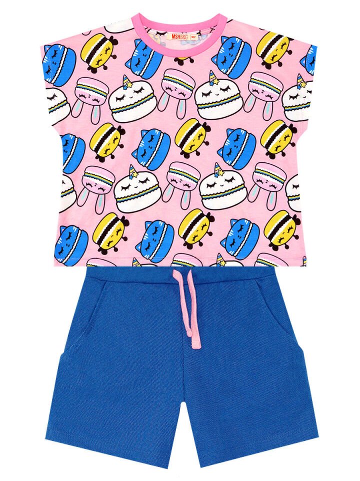 Tatlı Kurabiyeler Kız Çocuk T-shirt Şort Takım 4 Y - Pembe