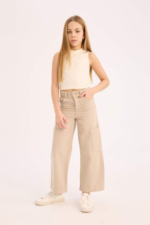 Kız Çocuk Wide Leg Kargo Geniş Paça Jean Pantolon