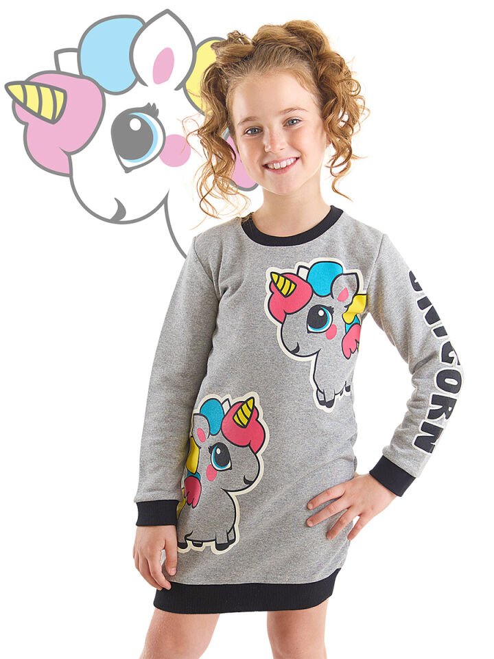 Unicorn Kız Çocuk Gri Sweat Elbise 1 Y - Gri