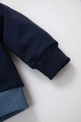 Erkek Bebek 2'li Takım Baskılı Bisiklet Yaka Sweatshirt Üst Beli Lastikli Jogger Eşofman Altı