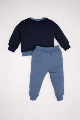Erkek Bebek 2'li Takım Baskılı Bisiklet Yaka Sweatshirt Üst Beli Lastikli Jogger Eşofman Altı